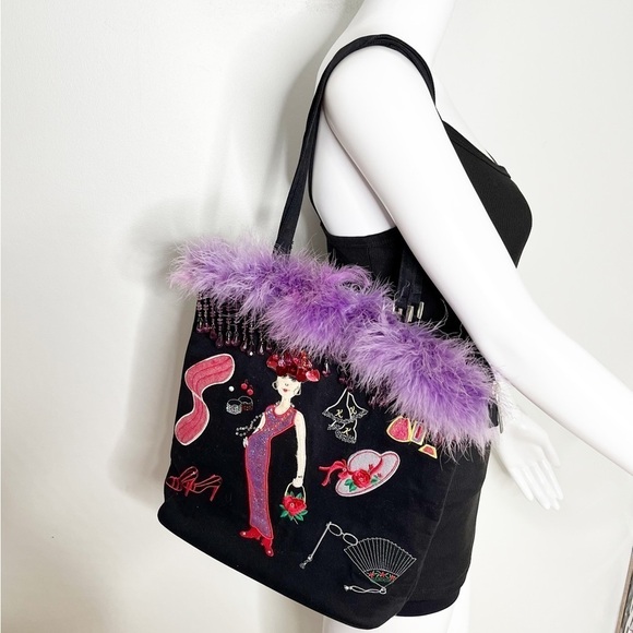 Vintage Y2K Beaded Fur Tote Bag - Picture 1 of 7